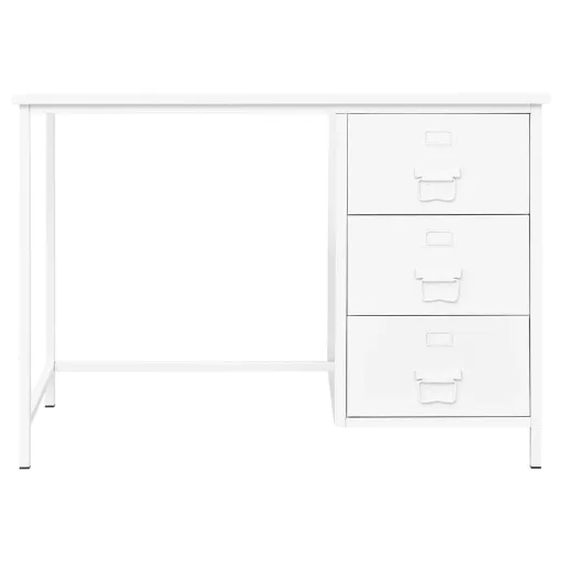 Fehér acél ipari stílusú íróasztal fiókokkal 105 x 52 x 75 cm