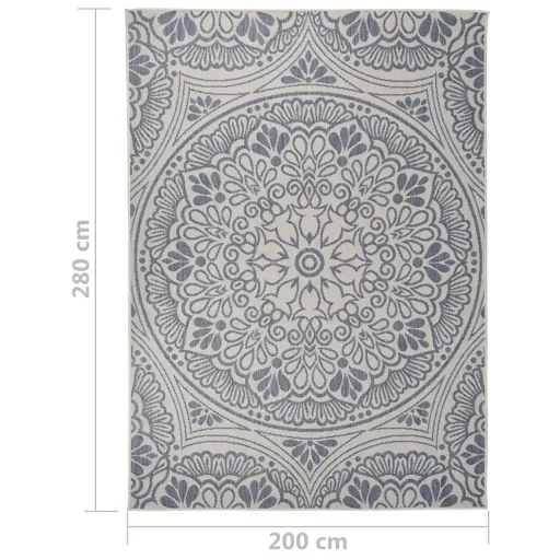 Kék mintás lapos szövésű kültéri szőnyeg 200 x 280 cm