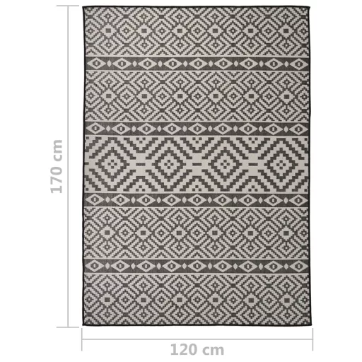 Fekete csíkos lapos szövésű kültéri szőnyeg 120 x 170 cm
