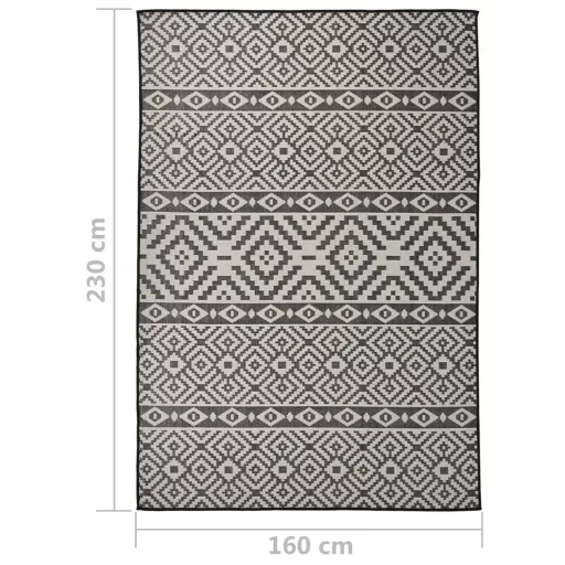 Fekete csíkos lapos szövésű kültéri szőnyeg 160 x 230 cm