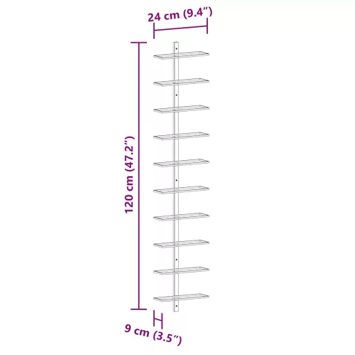 Fehér fém falra szerelhető bortartó állvány 10 palacknak