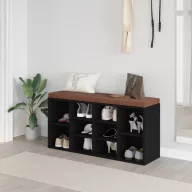 Fekete szerelt fa cipőtároló pad 103x30x48 cm