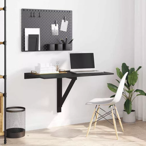 Fekete szerelt fa összecsukható fali asztal 100x60x56 cm