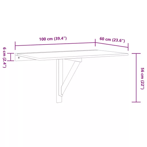 Fekete szerelt fa összecsukható fali asztal 100x60x56 cm