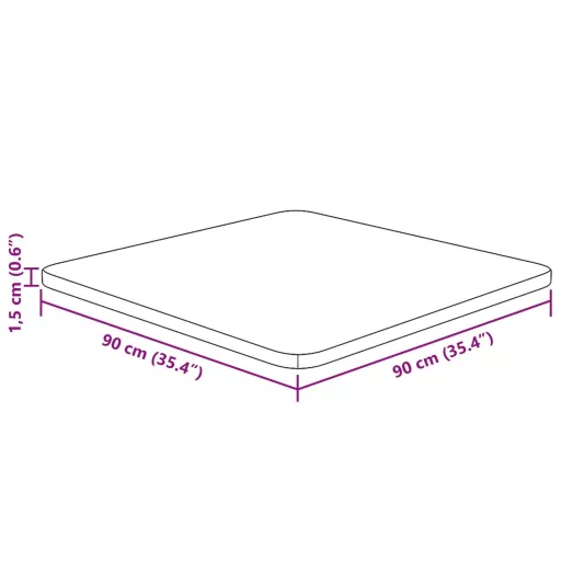 Kezeletlen tömör tölgyfa négyzet asztallap 90x90x1,5 cm