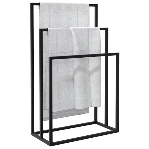 Fekete vas szabadon álló törölközőtartó 48 x 24 x 79 cm