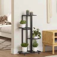   4 szintes fekete vas virágtartó állvány kerekekkel 44x23x80 cm
