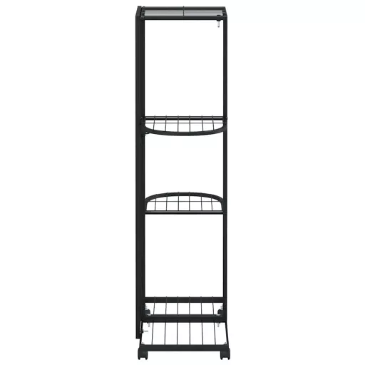 4 szintes fekete vas virágtartó állvány kerekekkel 44x23x80 cm