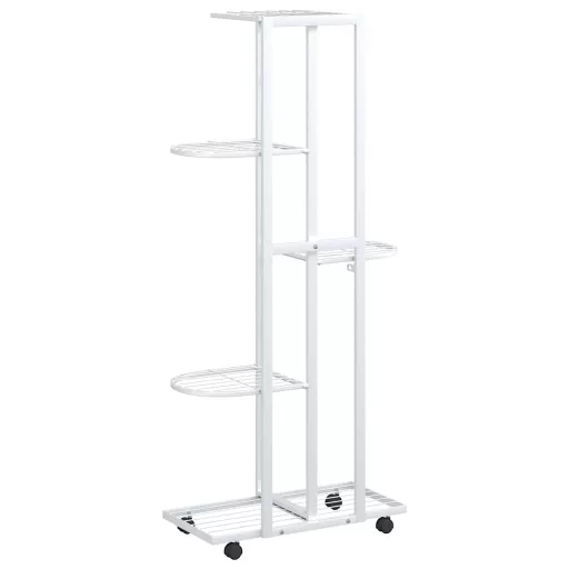 5 szintes fehér vas virágtartó állvány kerekekkel 44x23x100 cm