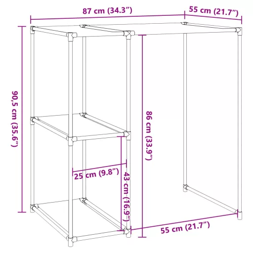 2 szintes fekete mosógép feletti tárolóállvány 87x55x90,5 cm