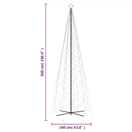 Kúp alakú karácsonyfa 1400 hideg fehér LED-del 160 x 500 cm