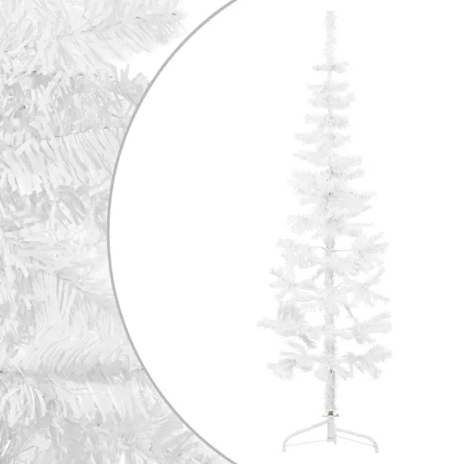 Fehér vékony fél műkarácsonyfa állvánnyal 120 cm