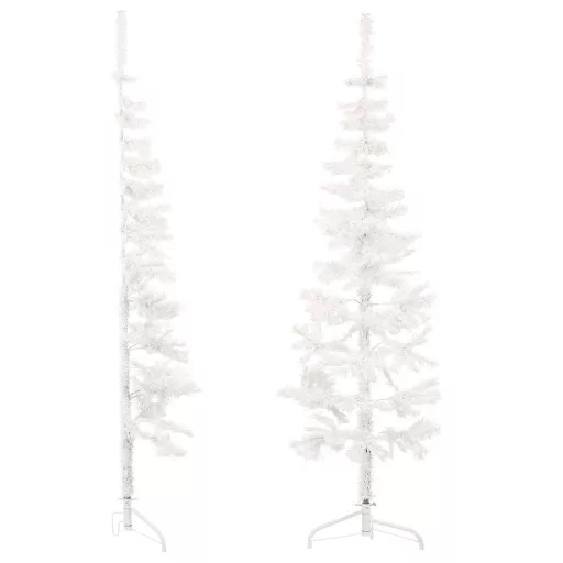 Fehér vékony fél műkarácsonyfa állvánnyal 120 cm