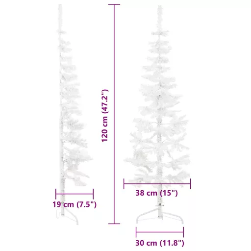 Fehér vékony fél műkarácsonyfa állvánnyal 120 cm