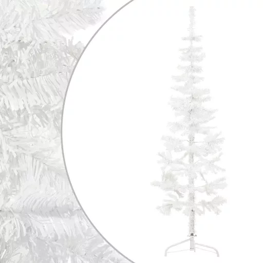 Fehér vékony fél műkarácsonyfa állvánnyal 150 cm