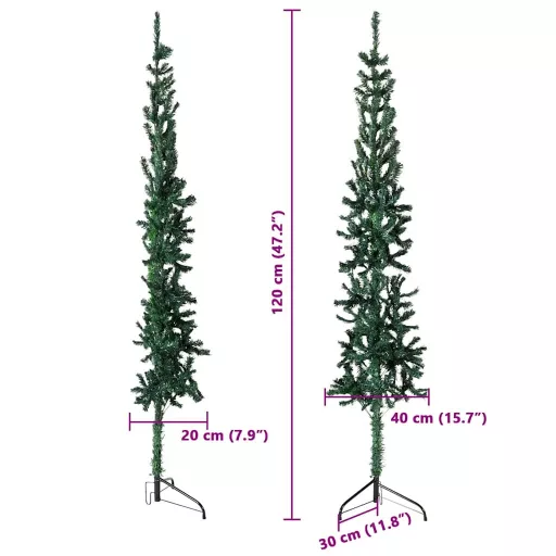 Zöld vékony fél műkarácsonyfa állvánnyal 120 cm