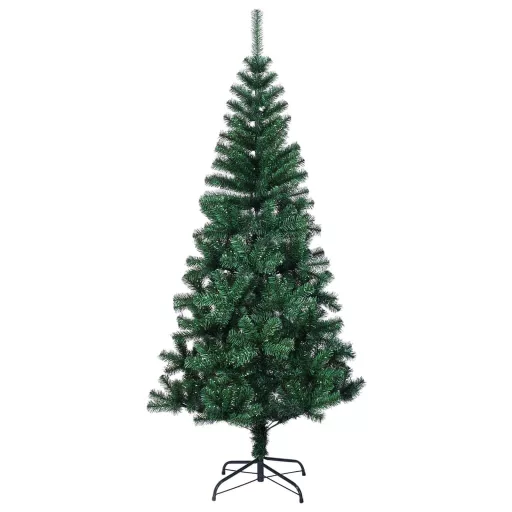 Zöld PVC műkarácsonyfa irizáló csúcsokkal 210 cm