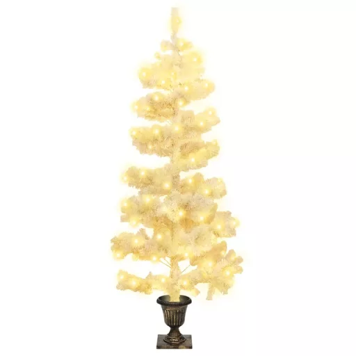 Fehér PVC kivilágított kacskaringós karácsonyfa kaspóval 120 cm