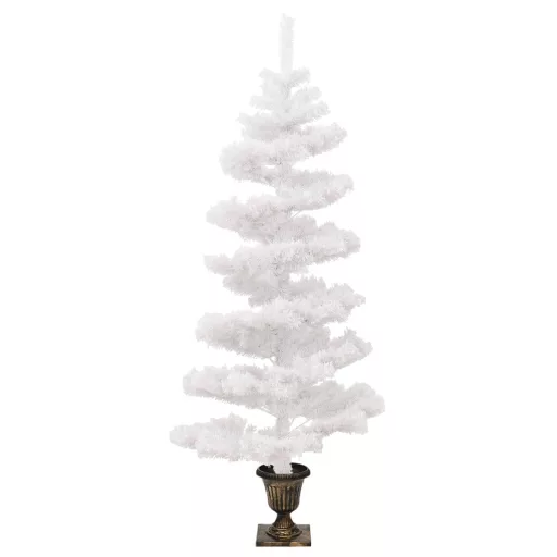 Fehér PVC kivilágított kacskaringós karácsonyfa kaspóval 120 cm