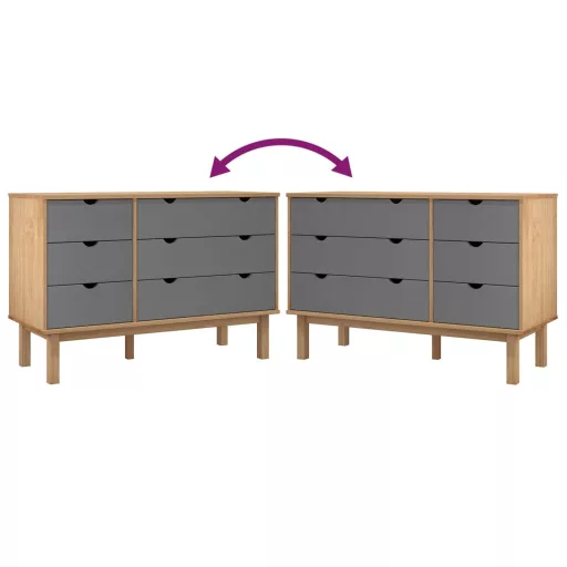 OTTA barna-szürke tömör fenyőfa éjjeliszekrény 111x43x73,5 cm