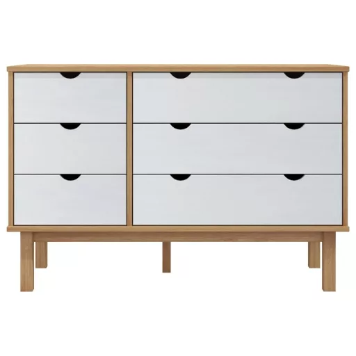 OTTA barna-fehér tömör fenyőfa éjjeliszekrény 111x43x73,5 cm