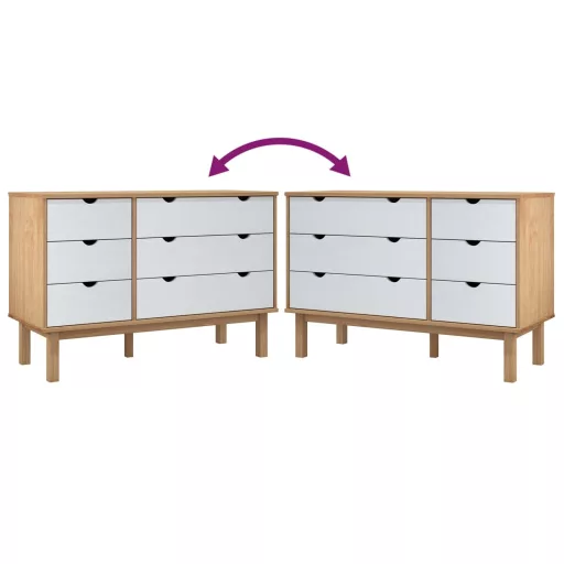 OTTA barna-fehér tömör fenyőfa éjjeliszekrény 111x43x73,5 cm
