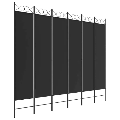 6-paneles fekete szövet térelválasztó 240 x 200 cm