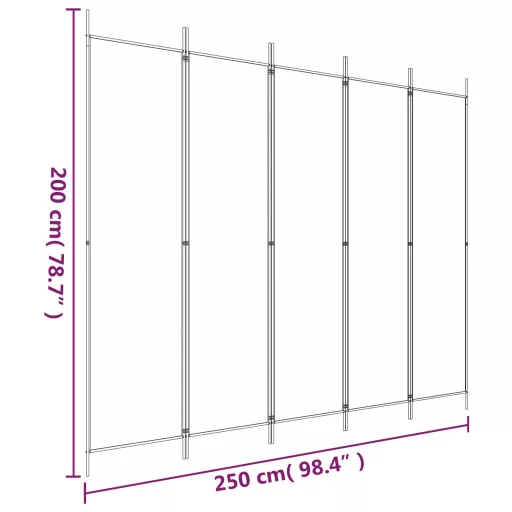 Fehér 5 paneles paraván 250x200 cm szövet
