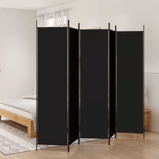 5 paneles fekete szövet térelválasztó 250x200 cm