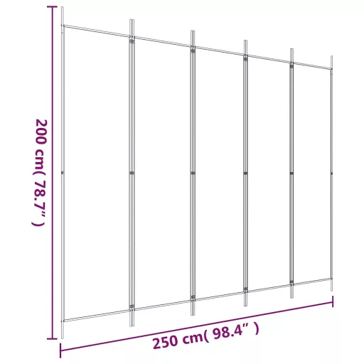 5 paneles fekete szövet térelválasztó 250x200 cm