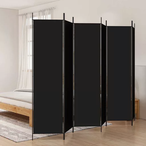 6 paneles fekete szövet térelválasztó 300x200 cm