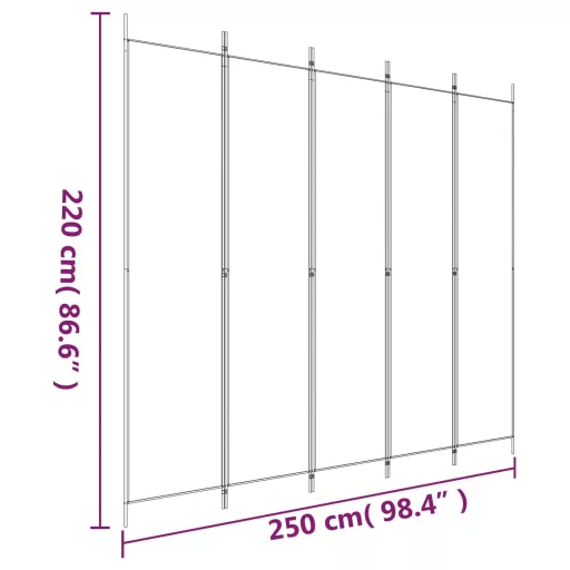 Fehér 5 paneles paraván 250x220 cm szövet