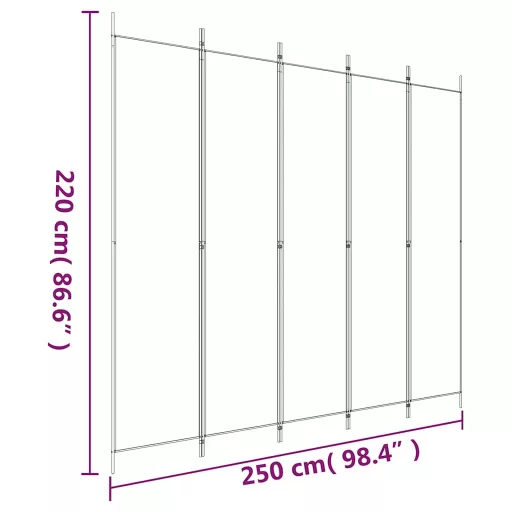 5 paneles fekete szövet térelválasztó 250x220 cm