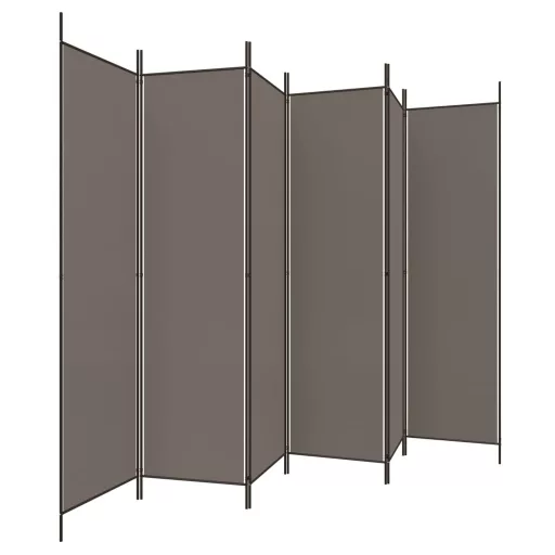 6 paneles antracitszürke szövet térelválasztó 300 x 220 cm