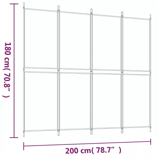 4 paneles fehér szövet térelválasztó 200x180 cm