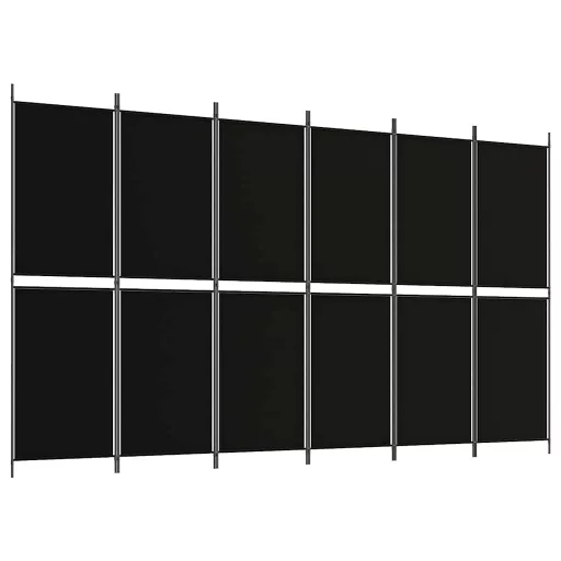 6 paneles fekete szövet térelválasztó 300x180 cm