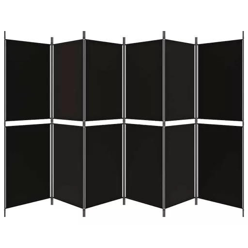 6 paneles fekete szövet térelválasztó 300x180 cm