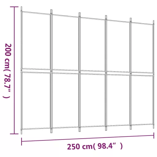 Fehér 5 paneles paraván 250x200 cm szövet