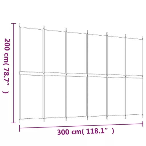 6 paneles fehér szövet térelválasztó 300x200 cm