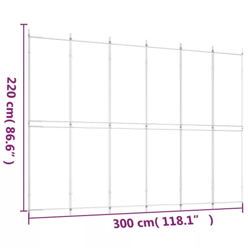 6 paneles fehér szövet térelválasztó 250 x 220 cm