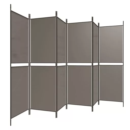 6 paneles antracitszürke szövet térelválasztó 300 x 220 cm