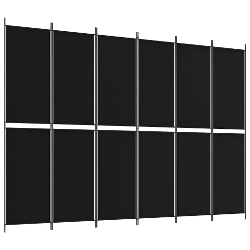 6 paneles fekete szövet térelválasztó 300x220 cm