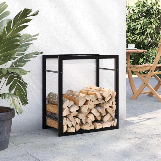 Fekete acél tűzifatároló állvány 50 x 28 x 56 cm