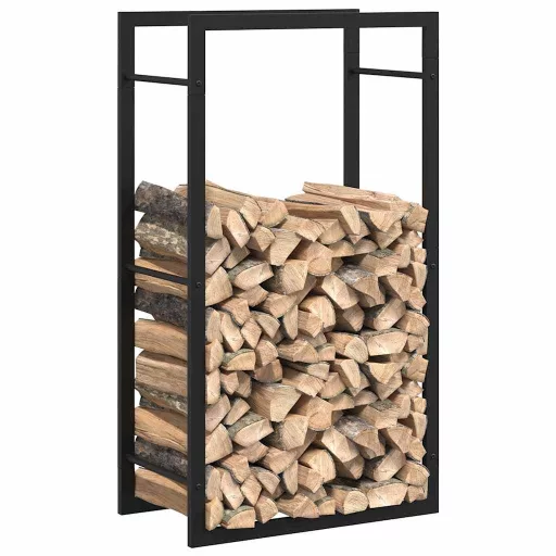 Fekete acél tűzifatároló állvány 50x28x94 cm