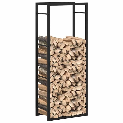 Fekete acél tűzifatároló állvány 50x28x132 cm