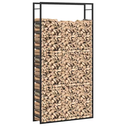 Fekete acél tűzifatároló állvány 110x28x214 cm