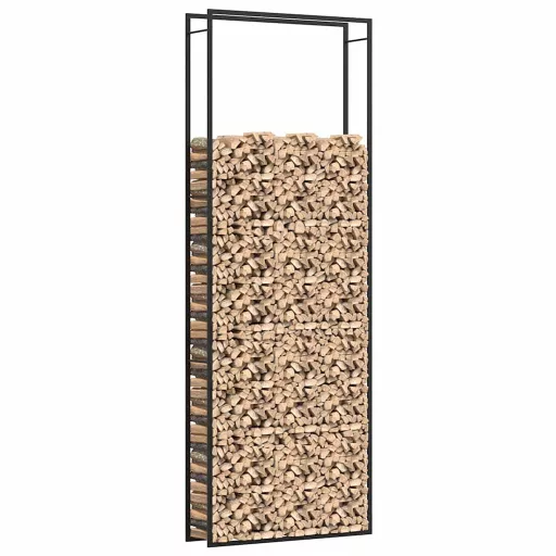 Fekete acél tűzifatároló állvány 110x28x312 cm