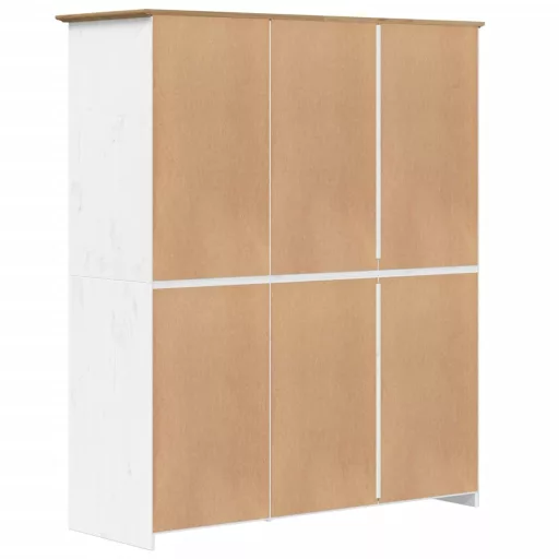 BODO fehér és barna tömör fenyőfa ruhásszekrény 146x53,5x173 cm