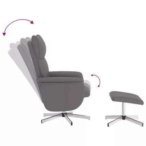 Szürke dönthető műbőr fotel lábzsámollyal