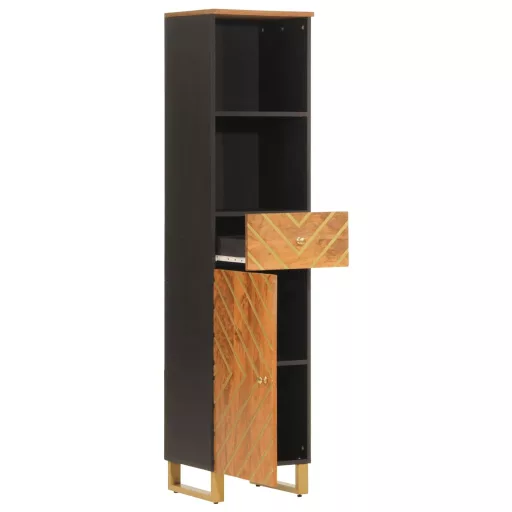 Barna és fekete tömör mangófa fürdőszobaszekrény 38x33,5x160 cm